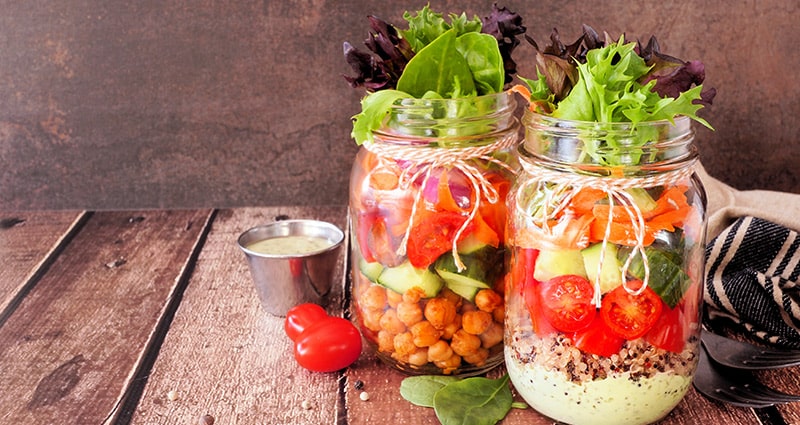 salad in mason jars