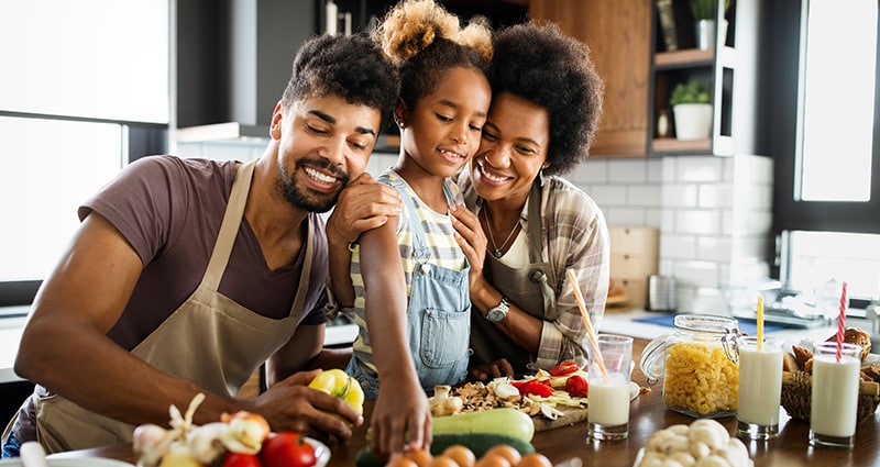 family preparing heart healthy meal